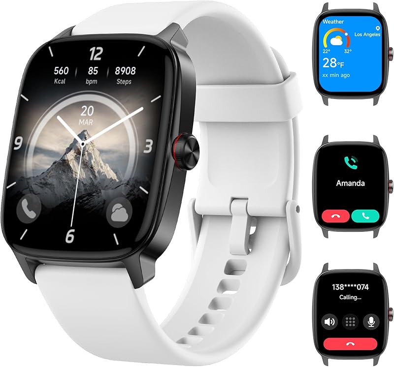 KIBFLE Watches Bluetooth Fitness Waterproof Smartwatch White